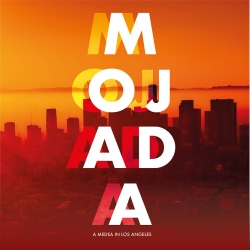 Graphic of a cityscape in apocalyptic reds and orange. Text reads Mojada, a Medea in Los Angeles.