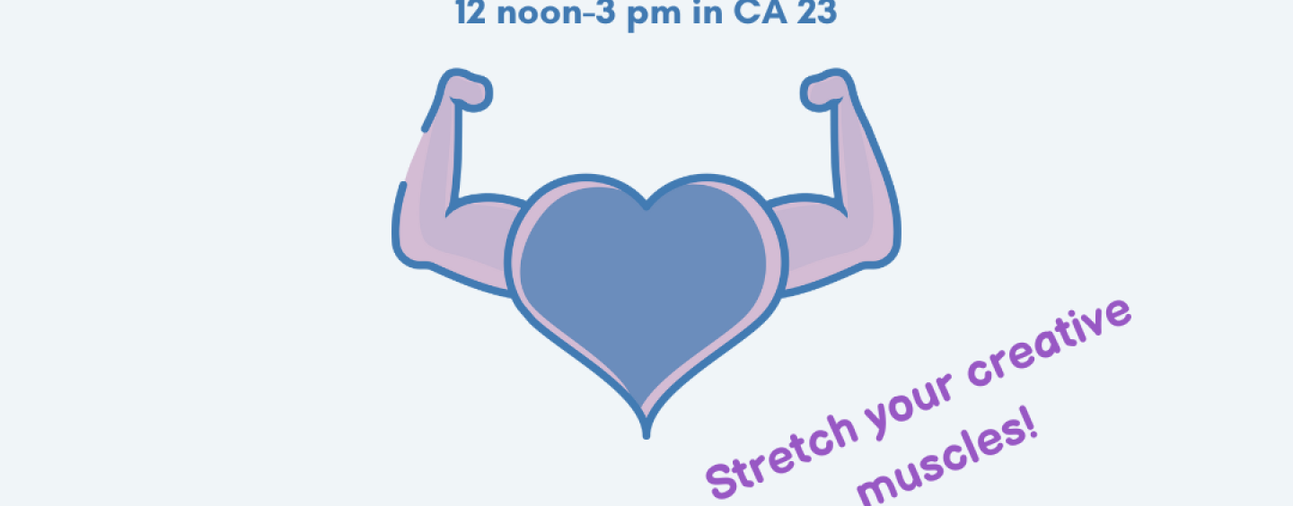 Blue & Lavendar heart with muscled arms striking a pose. Text in Blue and purple reads Fall 2023 Playwriting Workout with Jeffrey Lo and Terry Boero. October 7 & 8; December 2 &3, 12 noon-3pm in CA 23. Stretch your creative muscles. Free, no-credit playwriting workshops for SFSU Students only, sign-up for one weekend or both. Let's Workout!