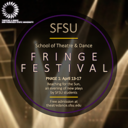 Poster graphic of lights on a performance stage for SFSU Fringe Festival